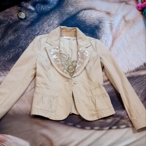 Dkny stylish tan with unique design jacket